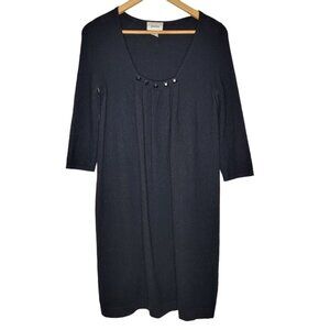 Neiman Marcus Cashmere Medium Black Square Neck Long Sleeve Midi Dress‎